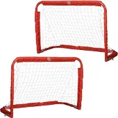 MEIYOU Fußballtor-Set,2klappbareMinitore,Metallrahmen,inkl.Werkzeug,90x36x60cm,Rot