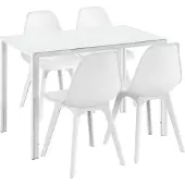 En.casa [] Essgruppe für 4 Personen Weiß Esstisch + 4 Stühle Küchentisch Esszimmertisch mit Esszimmerstuhl