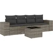 vidaXL 5-tlg. Garten-Sofagarnitur mit Kissen Grau Poly Rattan