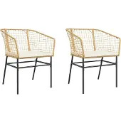 vidaXL Gartenstühle 2 Stk. mit Kissen Braun Poly Rattan