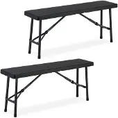Relaxdays Bierbank 2er Set, klappbar, Kunststoff, Stahl, Campingbank, Balkon & Garten, HxBxT: 42 x 100 x 25 cm, schwarz