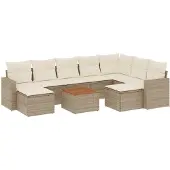 vidaXL 10-tlg. Garten-Sofagarnitur mit Kissen Beige Poly Rattan