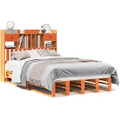 Syfax Massivholzbett mit Regal ohne Matratze Wachsbraun 135x190 cm