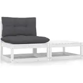 vidaXL Möbel 2-tlg. Garten-Lounge-Set mit Kissen Weiß Kiefer Massivholz - Gartenstühle 805761