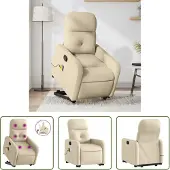 The Living Store Massagesessel mit Aufstehhilfe Creme Stoff