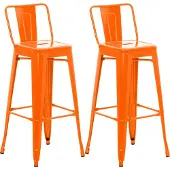 CLP Barhocker 2er Set mit Lehne im Industrial-Look Mason, mit Rückenlehne | Farbe orange