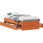 Syfax Massivholzbett ohne Matratze mit Schubladen Braun 75x190 cm