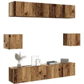 vidaXL 6-tlg. TV-Schrank-Set Wandmontage Altholz-Optik Holzwerkstoff