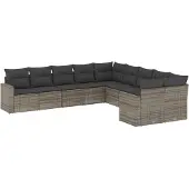 vidaXL 10-tlg. Garten-Sofagarnitur mit Kissen Grau Poly Rattan