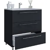 VCM 2-tlg. Waschplatz Waschtisch | Waschbecken Unterschrank Breite 80 cm | Badmöbel Set stehend | 3 Schubladen | Badinos