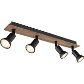 Globo Lighting Strahler Holz dunkelbraun, Metall schwarz matt, LxBxH: 500x60x90mm, exkl. 4x GU10 35W 230V