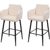 Mendler 2er-Set Barhocker MCW-H93, Barstuhl Tresenhocker, Fußablage Metall Kunstleder creme-beige