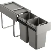 SVITA EM2x14 Einbaumülleimer 28L (2x14L) 2 Fächer mit Deckel Mülltrennsystem 2fach Küche Unterschrank Abfalleimer ausziehbar Grau