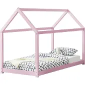En.casa [] Kinderbett 90x200cm Rosa Haus Holz Natur Bettenhaus Hausbett Kinderzimmer Bett Kinder Kiefernholz