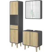 Vicco Badmöbel-Set Arla Anthrazit/Eiche 3 Teile, mit Hochschrank, Model 51821