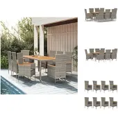 vidaXL 9-tlg. Garten-Essgruppe mit Kissen Grau Poly Rattan - Gartenstühle