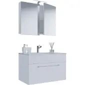 VCM 3-tlg. Waschplatz Waschtisch | Waschbecken Unterschrank Breite 80 cm | Badmöbel Set hängend mit einer Schublade Spiegelschrank | Badinos