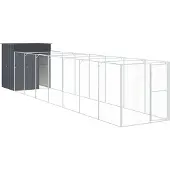vidaXL Hundehütte mit Auslauf Anthrazit 165x863x181cm Verzinkter Stahl