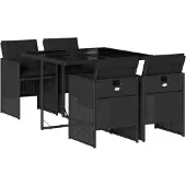 vidaXL 5-tlg. Garten-Essgruppe mit Kissen Schwarz Poly Rattan