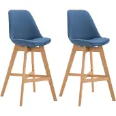 CLP 2er Set Barhocker Cannes Stoff mit Rückenlehnen und Fußstütze | Farbe blau Gestell Farbe natur