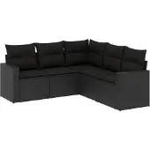 vidaXL 5-tlg. Garten-Sofagarnitur mit Kissen Schwarz Poly Rattan