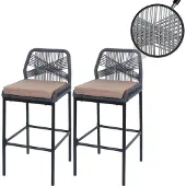 Mendler 2er-Set Rope-Barhocker MCW-O21, Outdoor Sitzpolster Seilgeflecht Metall anthrazit, Kissen taupe