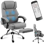 MarkAdler Boss 6.0 | Bürostuhl Massagesessel Ergonomischer Chefsessel | Massagefunktion | Fußstütze | Wärmefunktion | Drehbar | Stoff | Grau