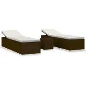 Syfax 3-tlg. Garten-Sonnenliegen mit Teetisch Poly Rattan Braun