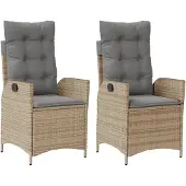 vidaXL Gartensessel Kissen 2Stk. Verstellbar Beigemischung Poly Rattan