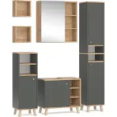Vicco Badmöbel-Set Senyo Anthrazit 5 Teile, mit Hochschrank, Model 36445