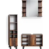 Vicco Badmöbel-Set Fynn Eiche rustikal 3 Teile, mit Midischrank Tür klein, Model 36681