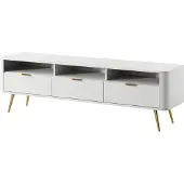 Selsey Oval - TV-Lowboard mit 3 offenen Fächern und 3 Schubladen, Weiß