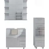 Vicco Badmöbel-Set Ilias Weiß Hochglanz 3 Teile, mit Midischrank, Model 40220