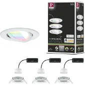 Paulmann LED-Einbauspot Nova Coin Smart weiß RGBW 3er 8,4cm Smart, dimmbar, weiß / opal, für Wohn- / Esszimmer, Aluminium, Modern