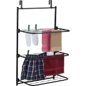Relaxdays Wäscheständer Tür, zum Einhängen, HBT: 95 x 58 x 31 cm, 10 m Trockenlänge, 3 klappbare Flügel, Eisen, schwarz