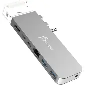 J5CREATE JCD395-N 4K60 Elite Pro USB4-Hub mit MagSafe-Set, Kabelgebunden, USB 3.2 Gen 2 (3.1 Gen 2) Type-C, 100 W, 3,5 mm, 10,100,1000 Mbit/s, Grau, Weiß