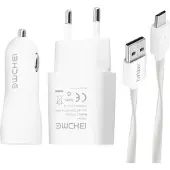Avizar , 3-in-1 Ladegerät-Set: Netzteil, Zigarettenanzünder-Adapter und Micro-USB-Ladekabel, Weiß