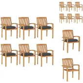vidaXL Stapelbare Gartenstühle mit Kissen 6 Stk. Massivholz Teak - Gartenstühle