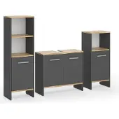 Vicco Badmöbel-Set Karli Anthrazit/Goldkraft Eiche 3-teilig, Model 55499