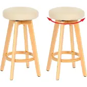 Mendler 2er-Set Barhocker Navan, Barstuhl Tresenhocker, Holz Kunstleder drehbar creme, helle Beine
