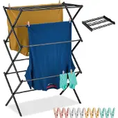 Relaxdays Wäscheständer klappbar, 11 Stangen, HxBxT: 105 x 74 x 37 cm, Metall, platzsparender Turmwäscheständer, schwarz