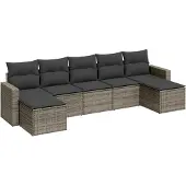 vidaXL 7-tlg. Garten-Sofagarnitur mit Kissen Grau Poly Rattan