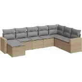 vidaXL 8-tlg. Garten-Sofagarnitur mit Kissen Beige Poly Rattan