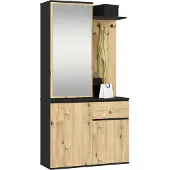 Akord Eingangsmöbel-Set ENTRO mit Spiegel Schwarz, Eiche Artisan 95x35x183 cm