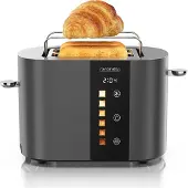 Arendo Toaster 2 Scheiben, Edelstahl, 800W, Display mit Restzeitanzeige, Brötchenaufsatz, Defrost Funktion, Wärmeisolierendes Gehäuse, Touch Display, Cool Grey