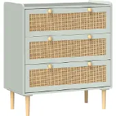 HOMCOM Schlafzimmer-Kommode mit 3 Schubladen, Rattan-Fronten, MDF, Grün
