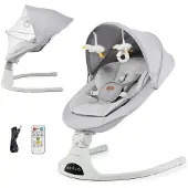 Kinderkraft TULSY Elektrischer Babywippe & Liege – 5 Schaukelgeschwindigkeiten, Bluetooth, Grau