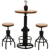 Mendler Set Bartisch + 2x Barhocker MCW-N17, Barstuhl Stehtisch höhenverstellbar drehbar Fußablage Industrial Holz natur