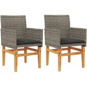 vidaXL Gartenstühle mit Kissen 2 Stk. Grau Poly Rattan Massivholz