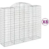 vidaXL Gabionen mit Hochbogen 8 Stk. 200x50x160/180cm Verzinktes Eisen